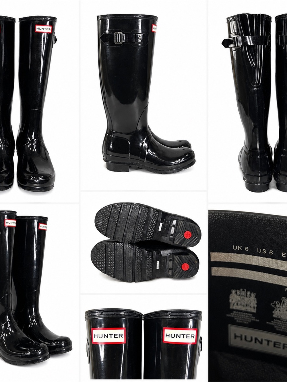 Hunter Women's Original Tall Gloss Rain Boots - Black - Wide Calf - size 8